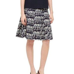 Tory Burch Size 12 Full Skirt Figurines Knee-Length Navy Poplin Pleated Feminine